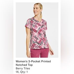 Jaanuu 3 Pocket Printed Tiles Notched Scrub Top